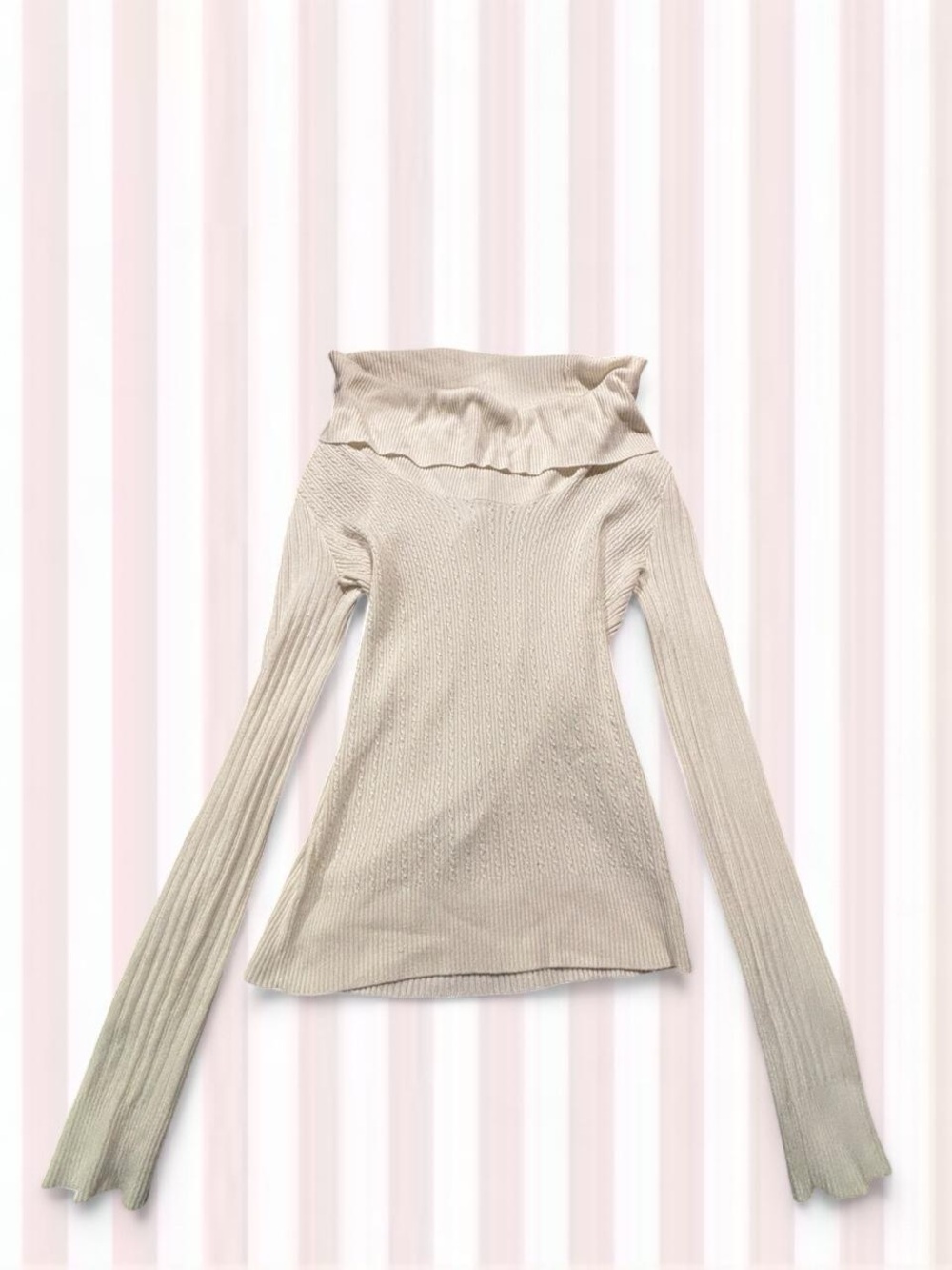 Guess White Ribbed Fold-Over Off-Shoulder Top